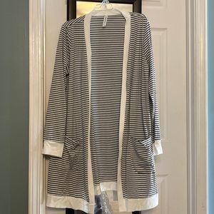 Tickled Teal gray/white striped cardigan. Sz 1x